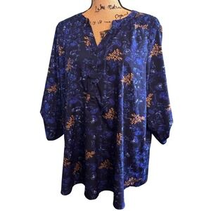 Sara Morgan Womens Resortwear Travel Floral Boho Tunic Blouse Blue Size 2XL